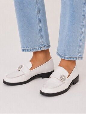 Ganni White Jewel Crystal Embelished Loafer  Size 7.5